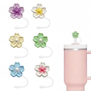 6 Piece Colorful Sakura Straw Caps, 10mm Silicone Straws Fit Stanley Cup 30*40 Oz, Cute Fun Stanley Cup Accessories, Straw Spout Lid