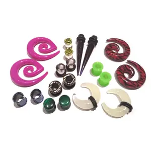 6 Pair Mix Ear Plugs Tapers Spirals Tunnels Acrylic Steel Organic Gauges jewelry