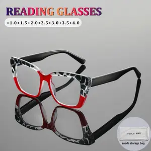 Leopard Print Patchwork Dual Color Large Frame Lightweight Cat Eye High Strength PC HD Blue Light Blocking Reading Glasses Reading Eyeglasses High Definition Glasses