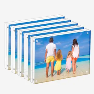 Acrylic picture frame 5x7clear freestanding double sided 20mm thickness frameless magnetic photo frames desktop display with gift box package5 pack
