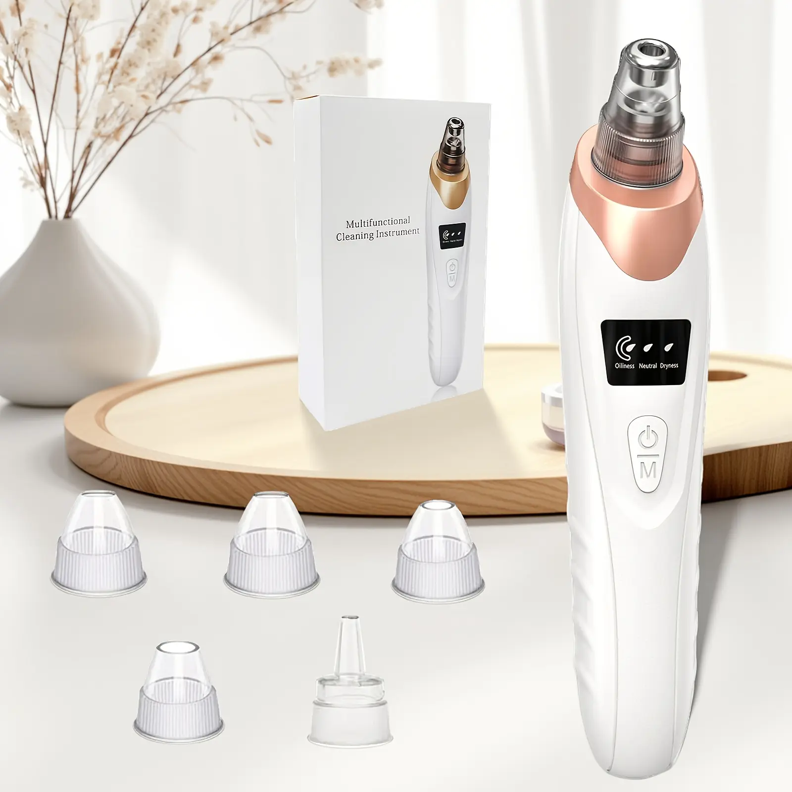 Portable Pore Cleaner – 3 Suction Modes, 5 Interchangeable Heads, USB Rechargeable Face Vacuum for Blackhead Removal & Gentle Skin Care
