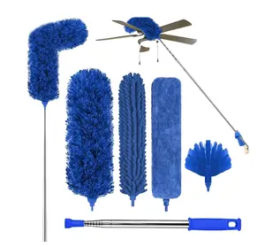Microfiber Duster for High Ceilings, Fan Cobweb Cleaning Duster, 100" Telescopic Extension Pole Kit, Reusable Duster, Washable Lightweight Duster for Ceiling Fan Cobwebs, Blinds