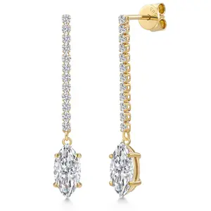 Gem Stone King 2.36 Cttw IGI Certified Lab Grown Diamond Dangle Earrings For Women in 14K Yellow Gold | 1 Ct each Marquise Cut | VS1 Clarity | D-E Color