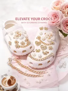 Sparkling shoe embellishment set, Bling Shoe Charms, featuring pearl flowers and crystal rhinestones, perfect for Crocs, cute decorations, great for parties and birthdays. TikTokShopBlackFriday