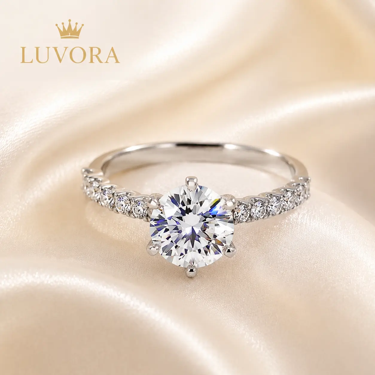 2CT Round Cut Moissanite Ring S925 Sterling Silver Engagement Ring for Women – Brilliant Sparkle Wedding & Promise Ring