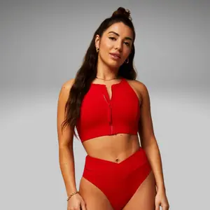 Fabletics Women's High Tide Zip-Front Swim Top red Fabletics Women's High Tide Zip-Front Swim Top red