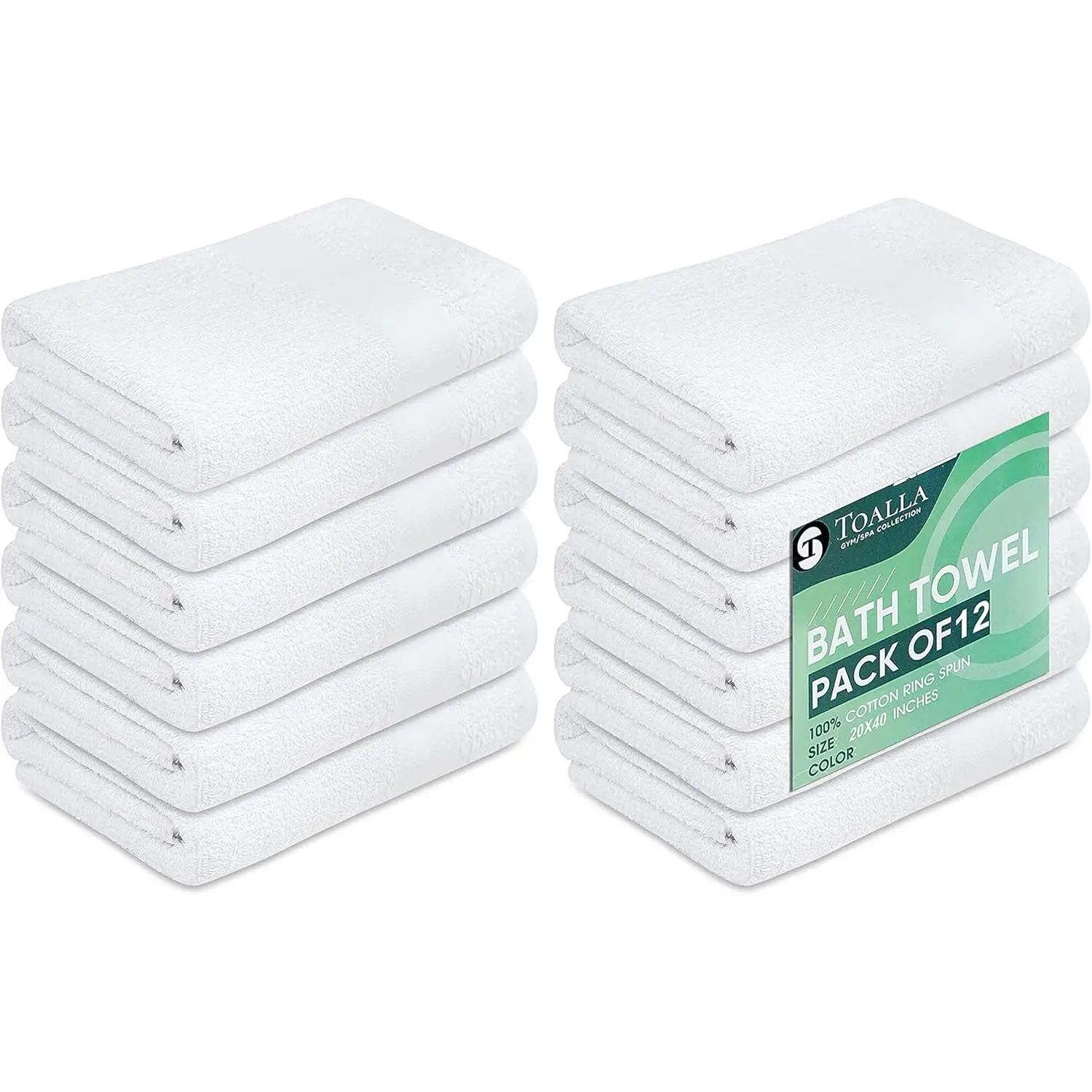 White Bath Towels (Pack of 12 - 20x40 Inches - 100% Cotton - Economy - Lightweight - Quick Drying - Bulk Sets)