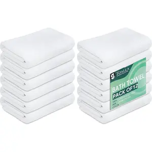 White Bath Towels (Pack of 12 - 20x40 Inches - 100% Cotton - Economy - Lightweight - Quick Drying - Bulk Sets)