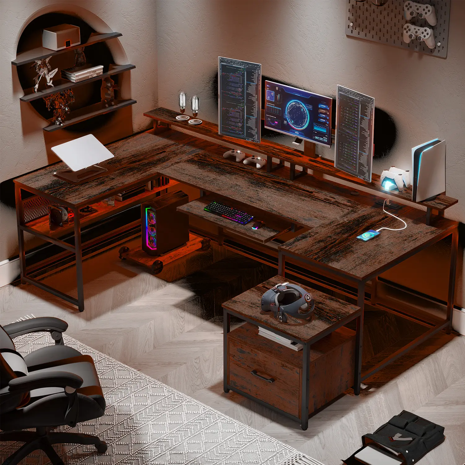Sedeta 101.5 in. Large Ergonomic Reversible U/L-Shape Wood-Metal Executive Computer Desk - Multi-Functional Rotatable Modern Style Office Furniture with Drawers, Lateral File Cabinet, Storage Shelves to Organize Home Office Workspace, Multi-Functional Rot Sedeta 101.5 in. Large Ergonomic Reversible U/L-Shape Wood-Metal Executive Computer Desk - Multi-Functional Rotatable Modern Style Office Furniture with Drawers, Lateral File Cabinet, Storage Shelves to Organize Home Office Workspace, Multi-Functional Rot
