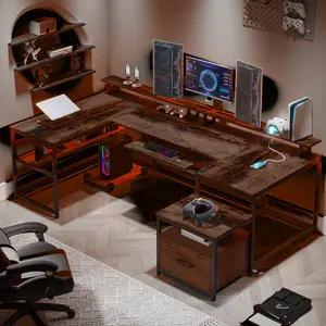 Sedeta 101.5 in. Large U-Shaped Reversible Wood & Metal Executive Computer Table - Office Furniture with Drawers, Lateral File Cabinet, Storage Shelves to Organize Modern Home Office Workspace Sedeta 101.5 in. Large U-Shaped Reversible Wood & Metal Executive Computer Table - Office Furniture with Drawers, Lateral File Cabinet, Storage Shelves to Organize Modern Home Office Workspace