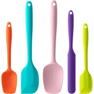 5 Piece Food Grade Rubber Spatulas for Baking, Cooking, and Mixing - High Heat Resistant, Non Stick, Dishwasher Safe, BPA-Free Spatula Set (Multicolor)