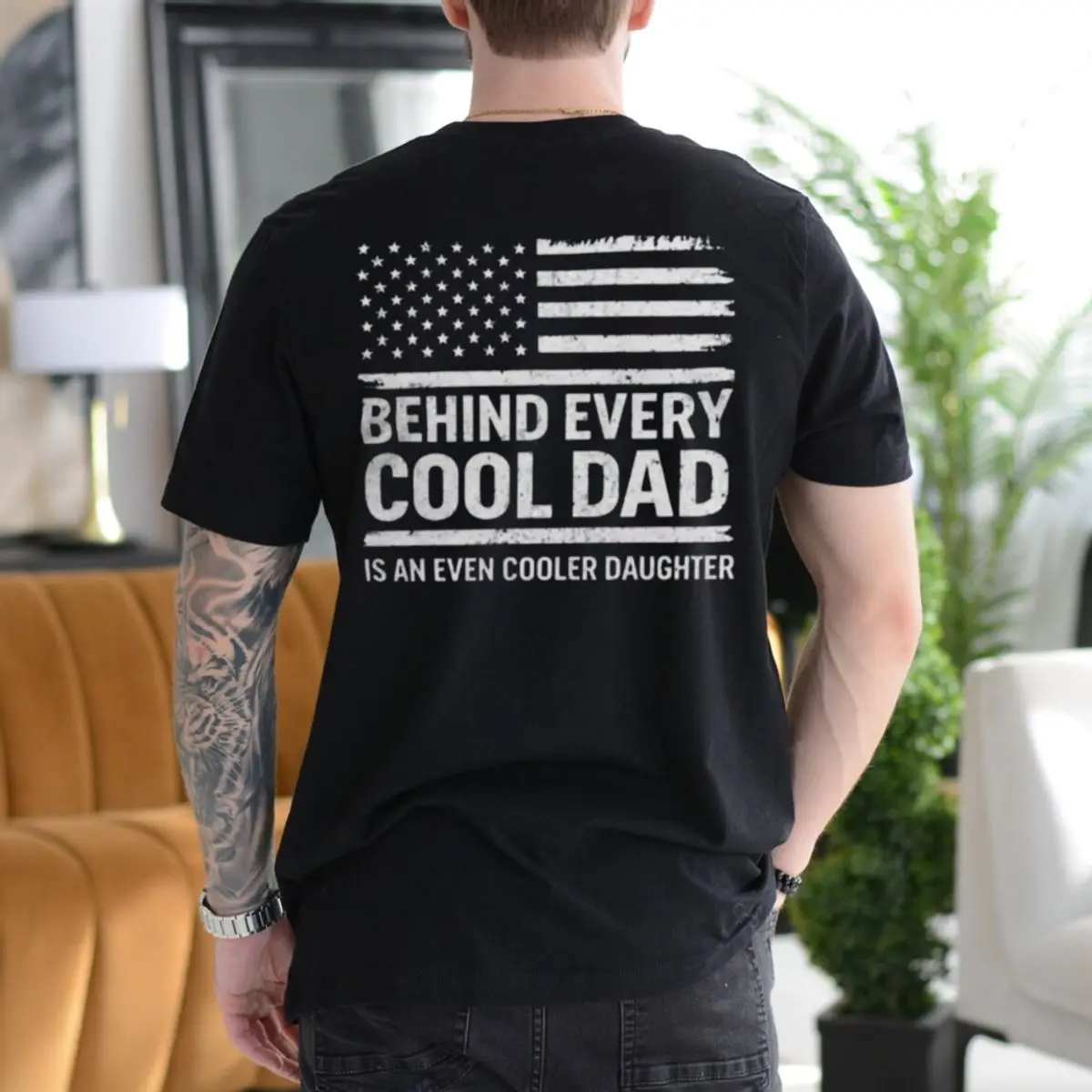 Behind Every Cool Dad Is An Even Cooler Daughter Shirt, Funny Father Daughter T Shirt, Proud Girl Dad Tee, Patriotic American Flag, Father's Day Gift For Dad, Birthday Gift For Him, Unisex Long Sleeve Crewneck Tee, Classic Streetwear