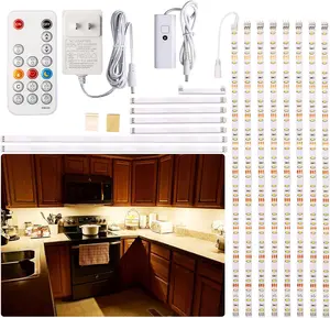 Under Cabinet Lighting, 8PCS LED Strip Lights with Remote and 24W Adapter, Ultra Bright 240-LED Tape Light for Kitchen,Counter,Shelf,TV Back 2700K Warm White,Dimmable,Timing,Memory Function