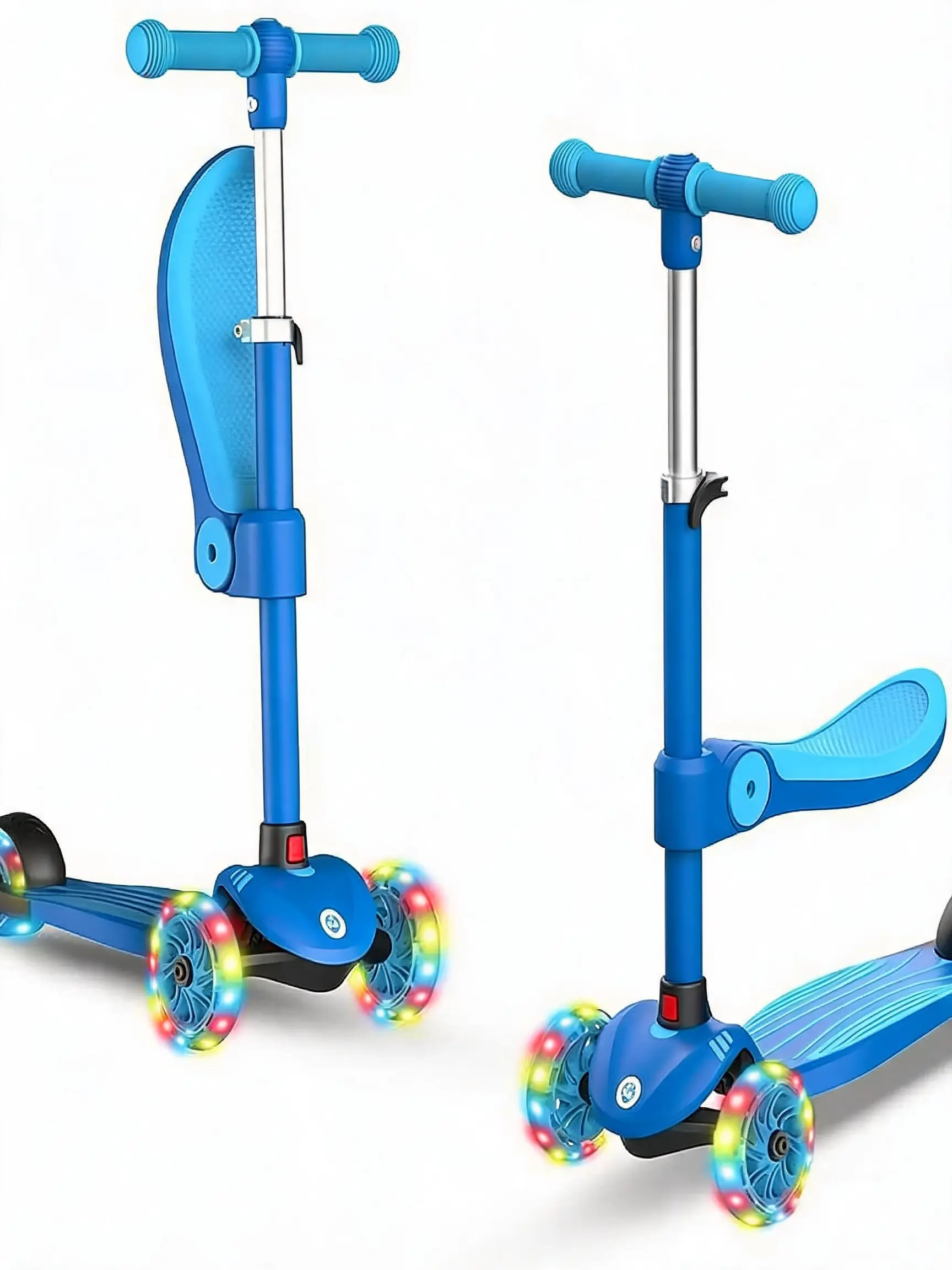 3-in-1 Kids Scooter for Toddlers & Ages 2-8, Foldable Lean-to-Steer Scooter with Flip Seat & Rainbow LED Light-Up Wheels for Boys & Girls
