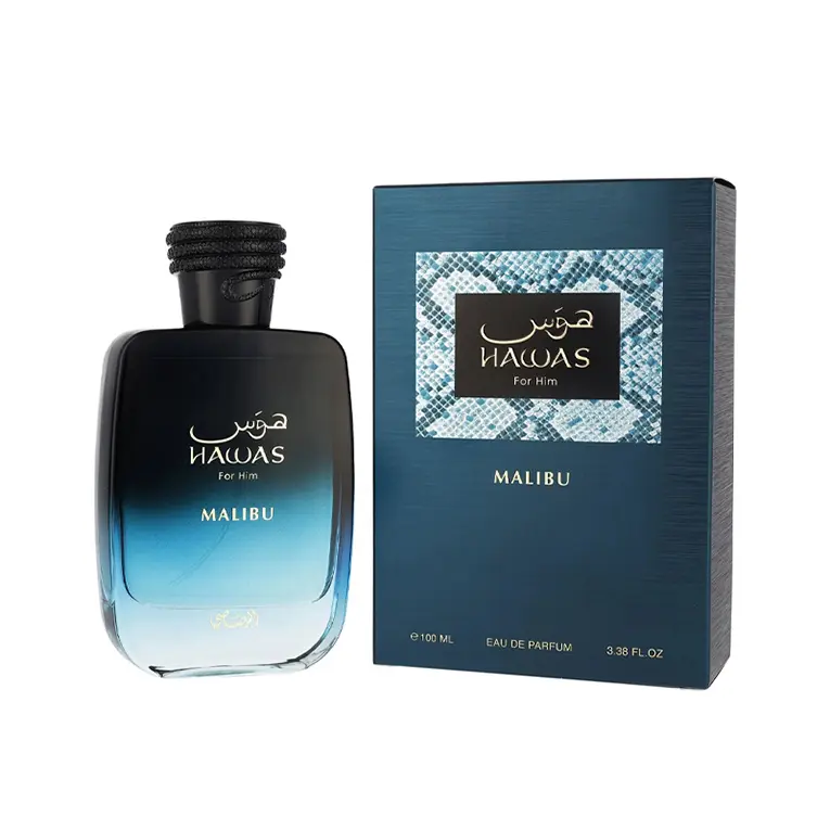 RASASI Hawas Malibu Men's Eau de Parfum Spray - 3.38 oz/100 ml, Fruity, Amber, Musky, Woody Scent, Long-Lasting Fragrance