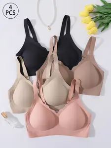 4-Pcs Wireless Jelly Bras for Women, Comfortable & Supportive, No Underwire Push Up, Seamless Full Coverage T-Shirt Bra, Casual Style, Medium