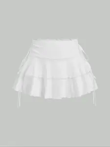 Women's Plain Ruffle Trim Tie Side Skirt, Elegant Fashion Casual Skirt for Daily Outdoor Wear, Ladies Bottoms for Summer