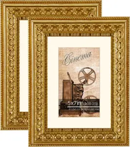 5x7 in. 2pk Bronzed  Ornate Classic Picture Frames, Matted to 3.5x5.5 inches, Tabletop or Wall Display, Real Glass Front