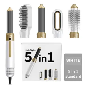 HairStyler 5-in-1 High-Speed Hot Air Styling Brh Multifunctional Blow Dryer & Straightener for Quick Styling 2-in-1 Curling Iron with Interchangeable Nozzles Ionic Hair Volumizer for Home Use White digital aire drying and to led up value set brush Classic