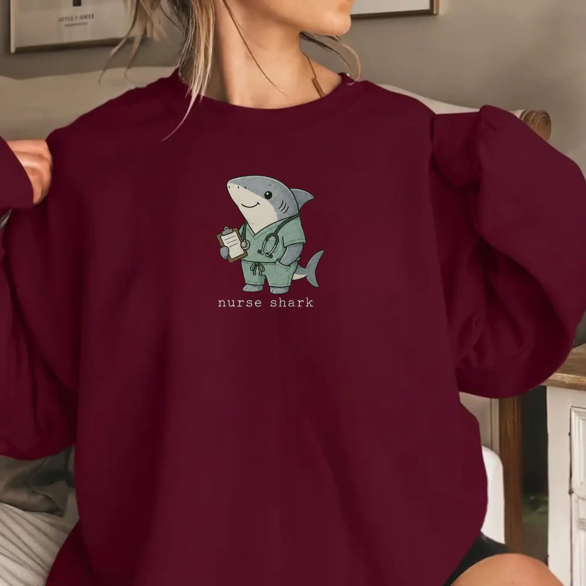 Nurse Shark Sweatshirt, Funny Healthcare Humor Sweater, Ocean Nurse Graphic