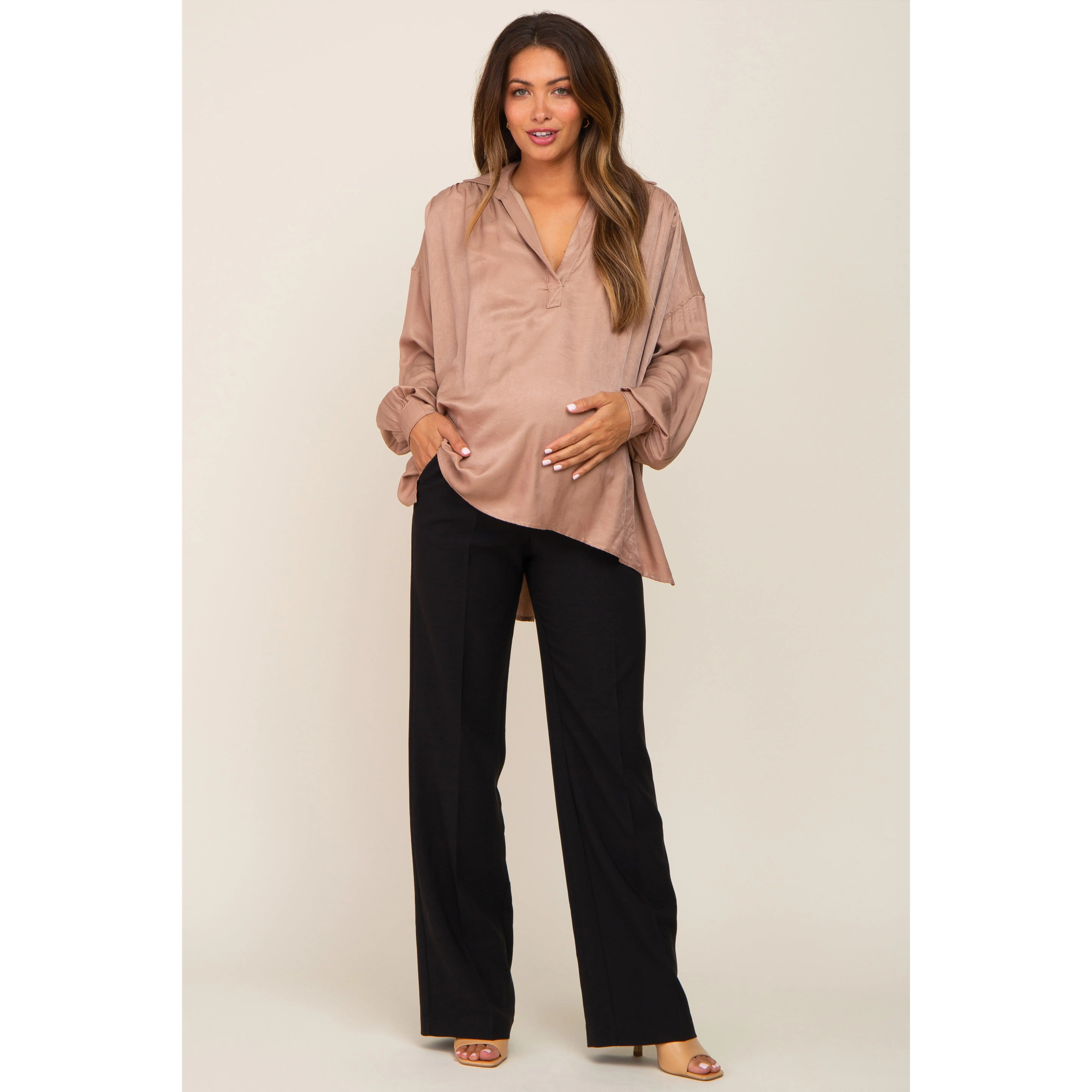 Black Straight Leg Maternity Dress Pants, Maternity Wear, Pregnancy Bottoms, Prenatal Maternity Clothing