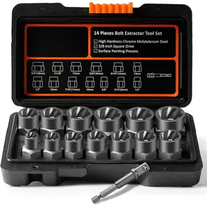 13Pcs Heavy Duty Bolt Extractor Set 3/8 Inch Adapter Removes Stripped Rusted Frozen Nuts and Broken Bolts Easy Removal Tool Kit for Automotive Repair Home Improvement Valentine's Day Gifts