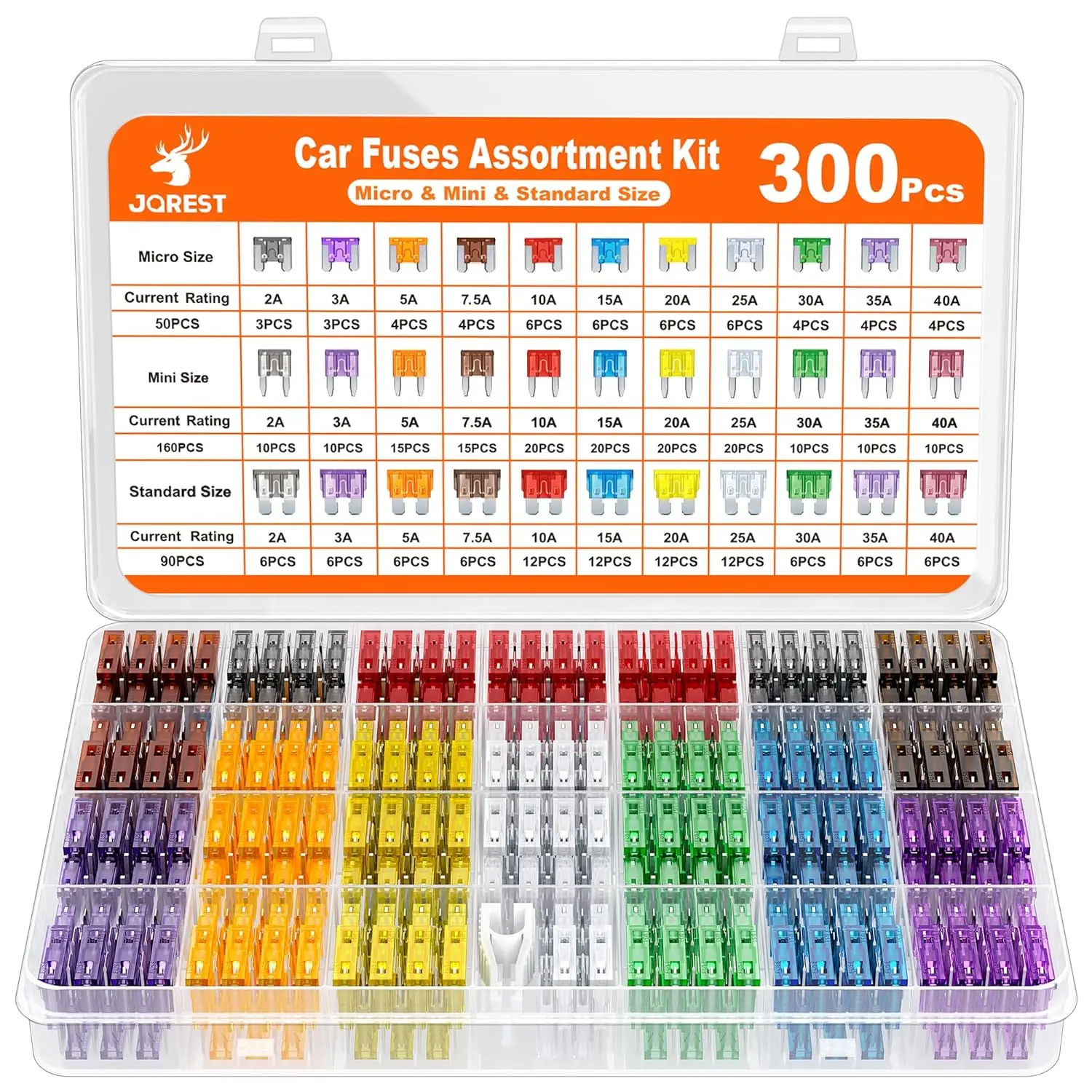 300Pcs Car Fuse Assortment Kit - 160 Mini Blade Fuses, 50 Micro Fuse, 1 Puller for 2Amp to 40A Fuses Car Power Inverter Car Smart Display, Car Accessories, Auto Parts Accessories