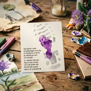Father's Day DIY Footprint Art Kit, Creative Handprint Card with Emotional Poem, Family & Preschool Craft Gift, 5 Pieces Set
