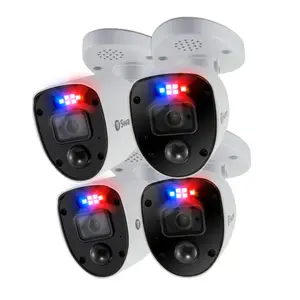 Swann Security outdoor 4k Full HD Flashing Lights Bullet Analogue CCTV Camera - 4 Pack, White, Motion Only