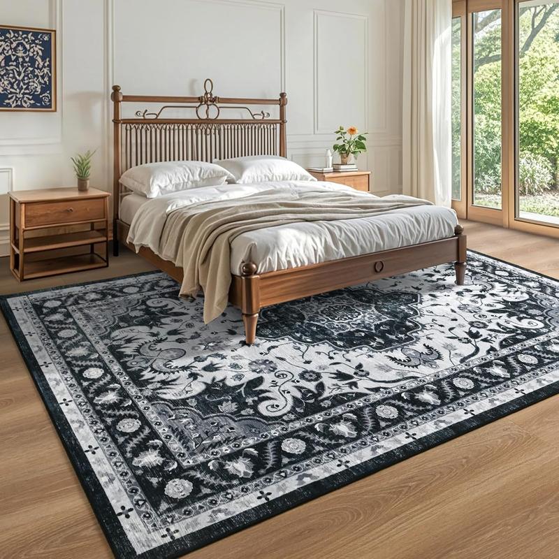 6x9 Area Rugs for Living Room, Washable Non Slip Vintage Rugs, Low Pile Ultra Soft Indoor Print Pattern Carpet for Bedroom, Entryway, Office, Dining Room, Home Decor, Black, Beige, Blue, 4x6,5x8,6x9 Feet
