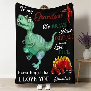 Dinosaur Pattern Blanket, Figure Print Blanket, Soft Throw Blanket, Air-conditioned Room Blanket, Warm Nap Blanket for Home Office Travel, Gift for Grandson