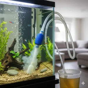 Electric Aquarium Gravel Cleaner, Siphon Vacuum Pump for Sand Wash, 2-in-1 Tool with Clog-Proof Design & Adjustable Suction, Portable Fish Waste Cleaner with Filter Hose Extension Kit for Fish Tank Maintenance