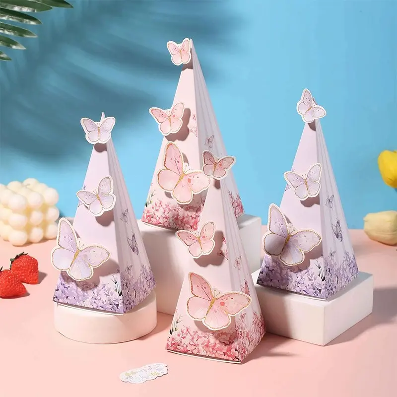 50pcs Triangular Butterfly Boxes, Wedding Favor Candy Boxes, Engagement Gift Boxes, Valentine's Day Present Boxes, Birthday Gift Box