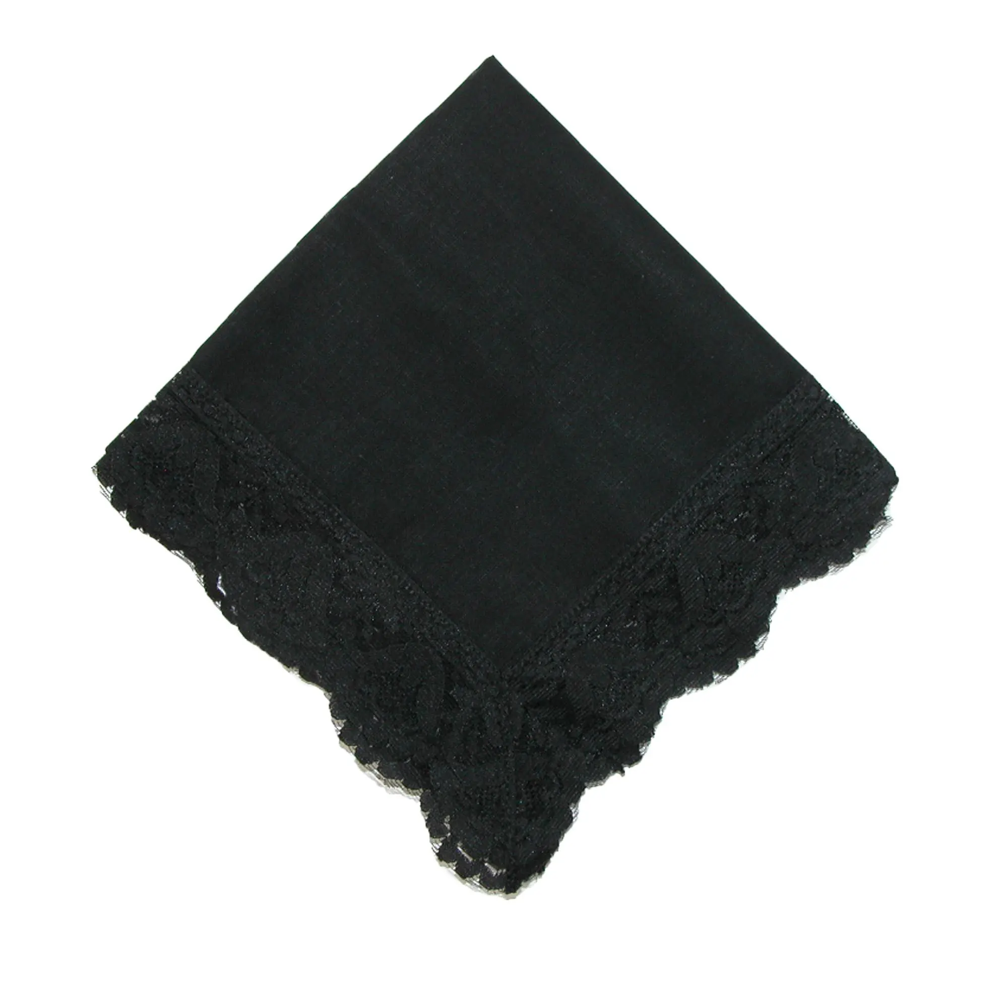 CTM Women's Elegant Black Lace-Edged Square Handkerchief - Memorial Keepsake for Special Occasions, Ceremony Styling, Female, Fashion Accessory, One Size