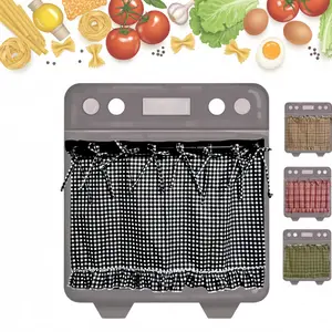 Rustic Handmade Pure Cotton Farmhouse Oven Skirt Cover Curtain with Ruffled Trim & 8 Ribbon Ties & Hanging Tabs for Kitchen Décor