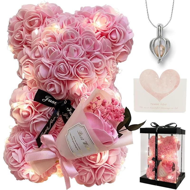 Romantic Valentines Day Gift for Her Rose Artificial Flower Rose Teddy Bear for Wife, Girlfriend Mother Daugther Women. Blind Box for Christmas Birthday Wedding Anniversary (Pink Bear)