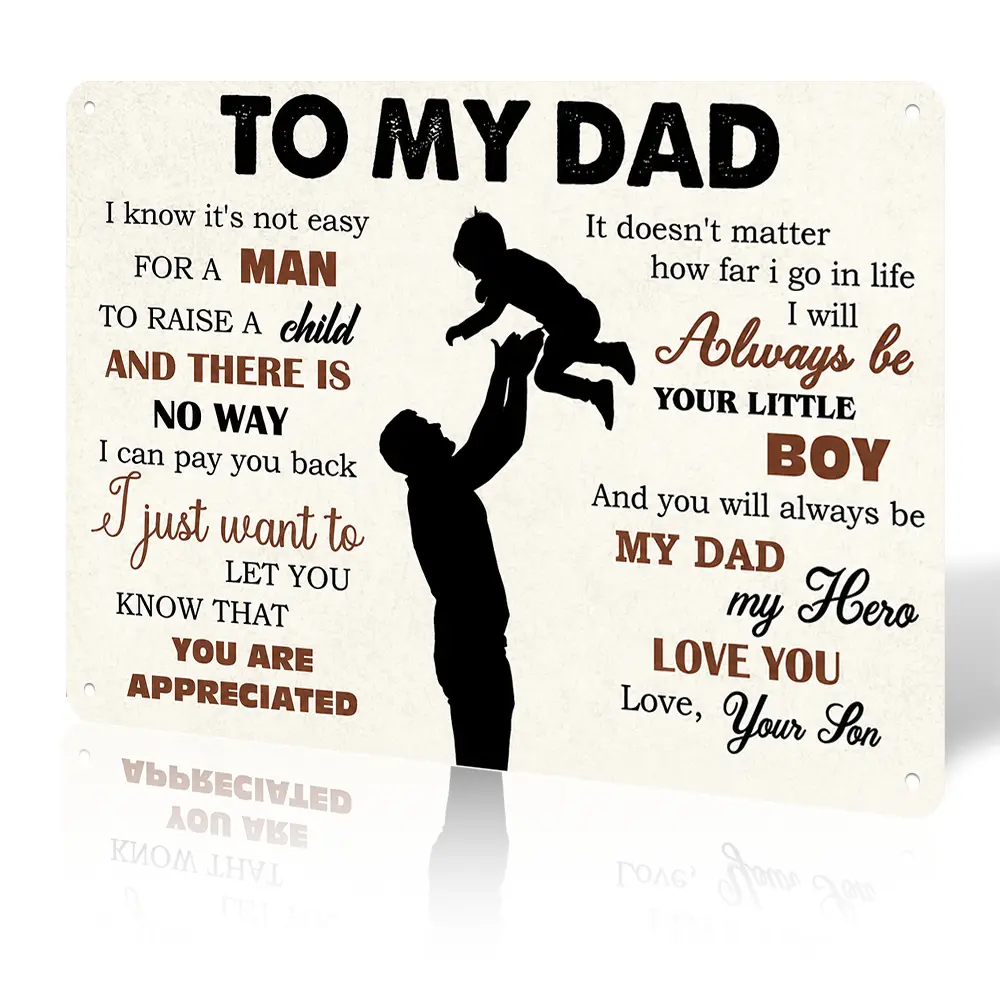 Aluminium Flat Metal Sign - 8x12 in Rectangle Vintage Silhouette Hangable Wall Art, Dad-Focused Father’s Day Gift, Home Decor Plaque, Signage