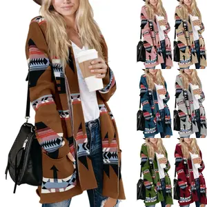 FMEYOA HALLOWEEN Women Boho Cardigan Aztec Open Front Long Sleeve Shawl Collar Sweater Coat