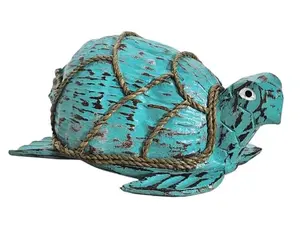 WorldBazzar Hand Carved Coconut Turtle Table Top Art Carving Sculpture Ocean Sea Nautical 3D Coastal Island Tropical Decor