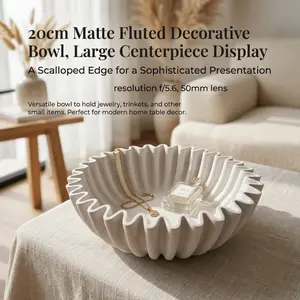 20cm matte wavy decorative bowl, large size, center plate, fan-shaped rim, multi-purpose bowl, can hold ornaments, small items, etc., suitable for modern home dining table decoration.