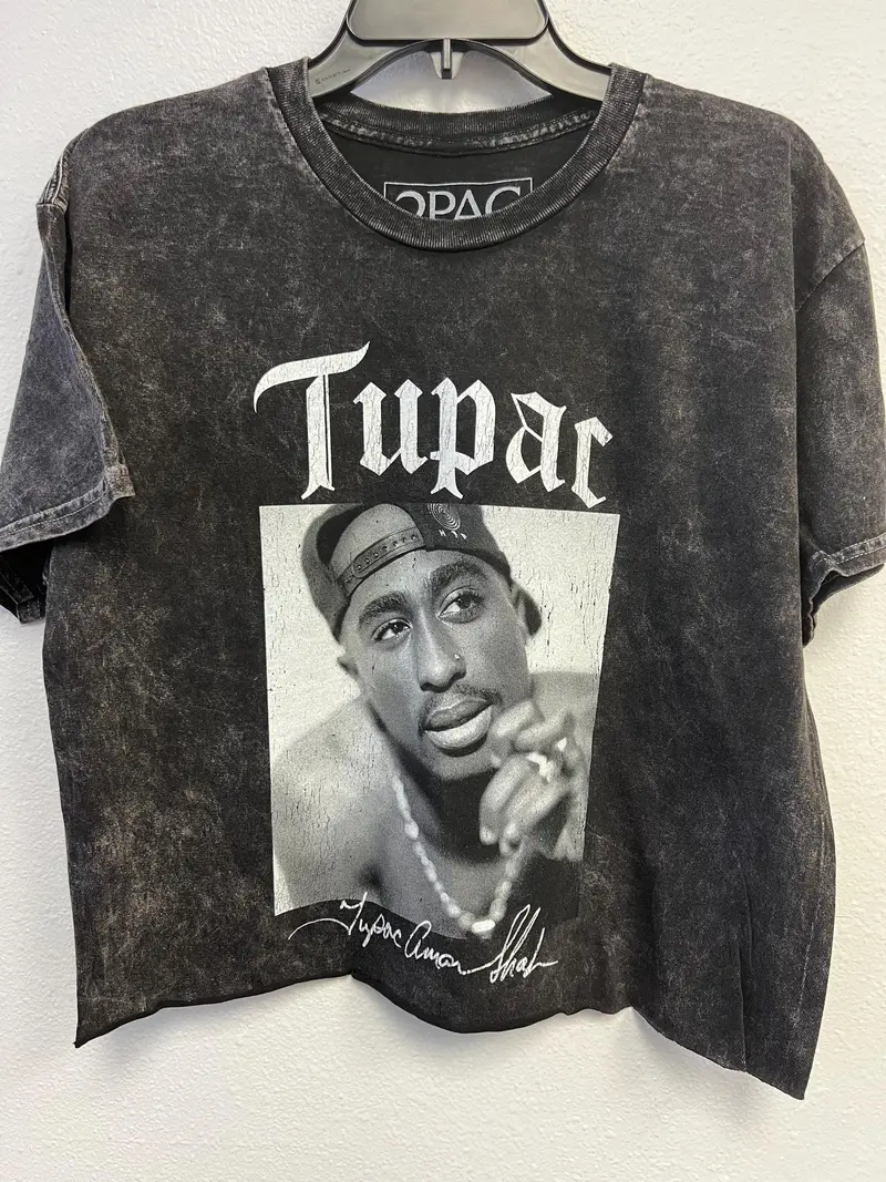 [ SALES UP TO 30% ] Tupac Leaning Pose With Signature Womens Cut Hem T Shirt Official Licensed Rap Tee Retro Hip Hop Graphic Top Vintage 90s Rapper Concert Merch Streetwear Fan Gift Idea