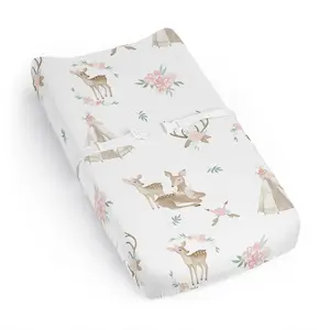 Sweet Jojo Designs Baby Changing Pad Cover Sheet (Woodland Deer Floral) for Girls, Infant/Newborn Diaper Change Table Mat Covers (Boho, Watercolor, Bohemian, Forest Animal, Shabby Chic, Flowers, Pink)