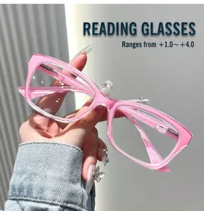 New Fashionable Super-Lightweight Crystal Texture Cat Eye Frame Readers, Suitable For Daily Wear, Sports, Anti-Slip, Computer Blue Light Blocking, Comfortable Reading, Relieve Eye Fatigue. Convenient Foldable Design Fits Various Face Shapes