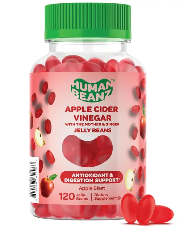 Apple Cider Vinegar Jelly Bean Gummies with The Mother and Ginger, Vegetarian Dietary Supplements for Men and Women, Digestive Health Support, 120 Apple Blast Jelly Beans, Kosher