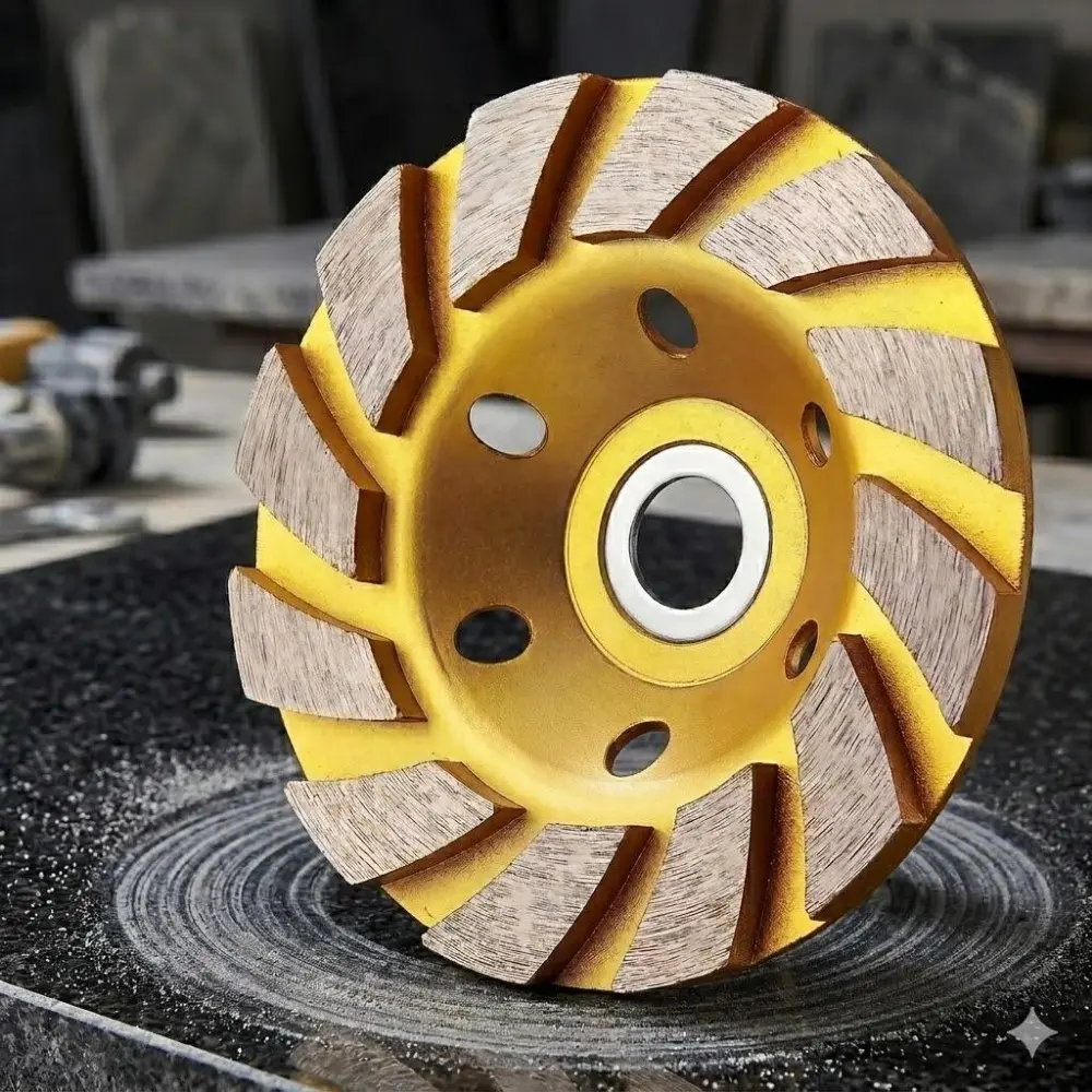 4" Diamond Turbo Grinding Wheel 12-Segment Heavy Duty Angle Grinder Disc for Concrete Stone Ceramic High Precision Cup Grinder Fast Change Adapter Metal Cutting Disc Granite Marble Polishing Professional Power Tool Abrasive Accessory