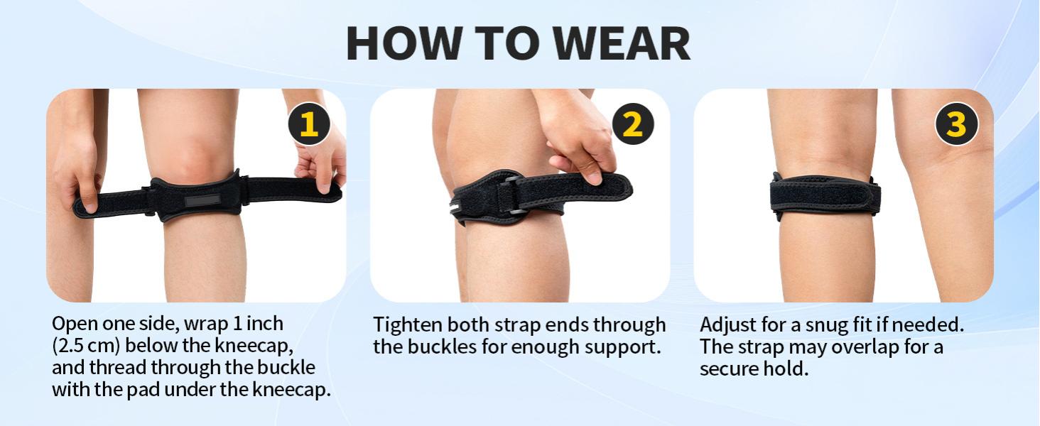 Patella Tendon Knee Straps 2 Pack with Extra Adjustable Straps for Knee Pain Relief and Stability, Suitable for Running, Hiking, Soccer, Basketball, Tennis