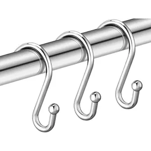 Shower Curtain Hooks, Set of 12 Rust Proof S Shaped Decorative Shower Curtain Rings,Multi-Purpose Hangers S Hooks (Chrome)