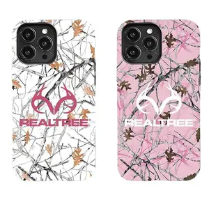 Realtree Camouflage Phone Case | Pink White Forest Camo Protective Cover, Compatible with iPhone 11-17 Pro Max/Plus and Samsung Galaxy S23-25