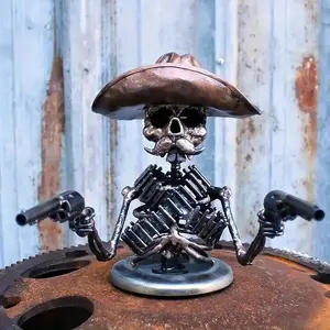 Handmade Western Gothic Skull Gunner Cowboy Resin Sculpture - Wild West Revolver Action Figure with Hat & Dynamic Pose, Indoor/Outdoor Durable Decor for Home, Office, or Western-Themed Spaces (No Electricity Needed) Room Ornaments