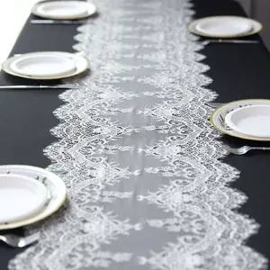 Premium Lace Fabric Table Runner 15"x117" Ivory with Scalloped Frill Edges - Vintage Classic Table Decor